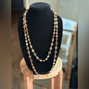 Vintage Premier Designs Gold & Fall Beaded Long Necklace | 62” Layered Chain